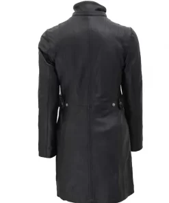 Black Leather Women Shearling Hooded Coat