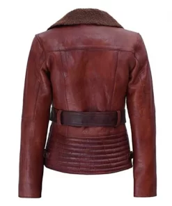Brown Shearling Collar Leather Jacket