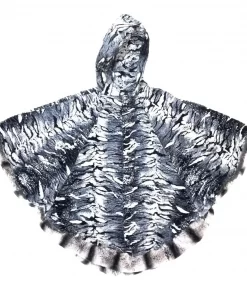 Ladies Navy Camouflage Rex Chinchila Fur Poncho