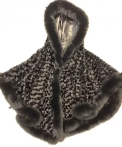 Lambskin Hooded Fur Reversible Poncho