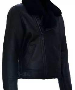 Mens Aviator Black Leather Shearling Jacket