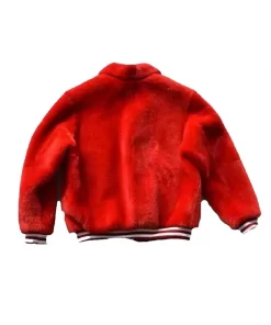 Red Fur Shearling Varsity Bomber Jacket