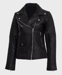 Womens Black Quilted Shoulder Leather Jacket