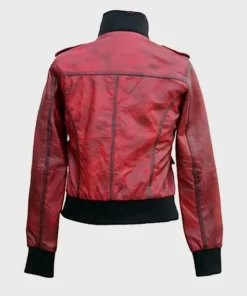 Womens Red Bomber Style Leather Jackets
