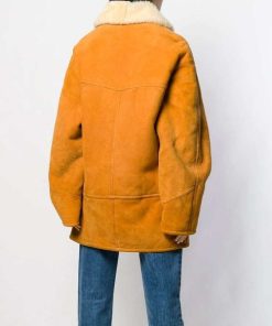 Womens Mid Length Mustard Coat Shearling Leather