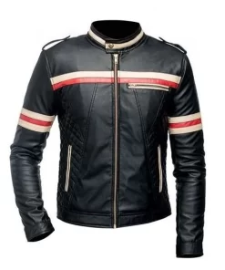 Mens Red And White Striped Black Jacket