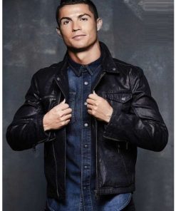 Cristiano Ronaldo Black Leather Jacket