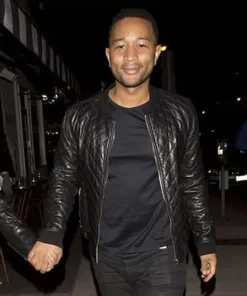 John Legend and Chrissy Teigen Couple Black Leather jackets1