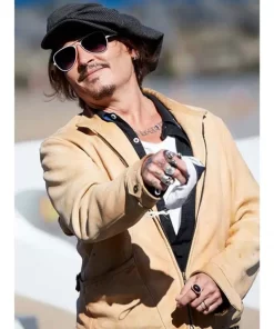 Johnny Depp Beige Leather Jacket1