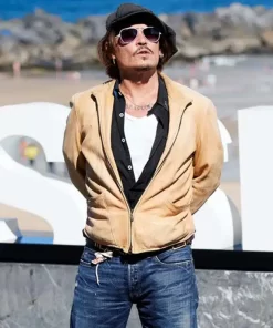 Johnny Depp Beige Leather Jacket2