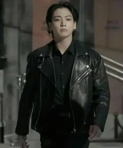 Jungkook Black Biker Leather Jacket1
