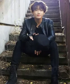 Jungkook Black Men Fashion Leather Jacket1