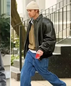 Justin Bieber and Hailey Bieber Oversized Couple Leather Jacket1
