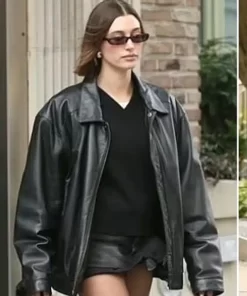 Justin Bieber and Hailey Bieber Oversized Couple Leather Jacket2