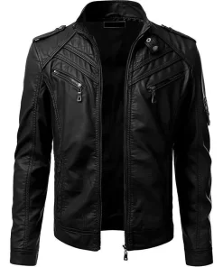 Bold Black Slim Fit Leather Biker Jacket