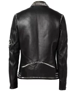 Mens Black Biker Studded Leather Jacket