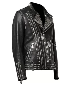 Mens Black Biker Studded Leather Jacket