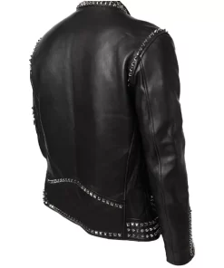 Mens Black Biker Studded Leather Jacket