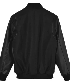 Men’s Black Cotton Varsity Jacket With Leather Sleeves