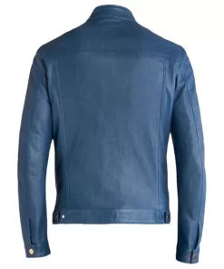 Elite Blue Leather Cafe Racer Jacket