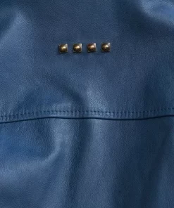 Elite Blue Leather Cafe Racer Jacket