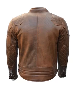 Mens Brown Quilted Leather Jacket The 76 Cafe Racer Jacket