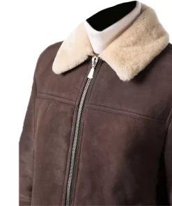 Mens Brown Suede Jacket With Sherpa Collar