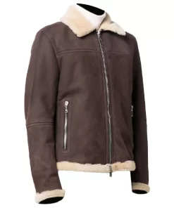 Mens Brown Suede Jacket With Sherpa Collar