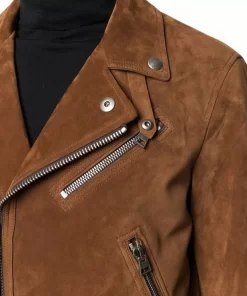 Mens Brown Suede Moto Leather Jacket