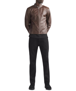 Mens Chocolate Brown Cafe Racer Leather Jacket