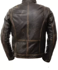 Mens Classy Distressed Brown Racer Jacket