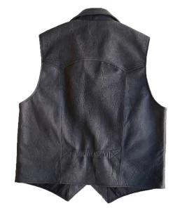 Men’s Notch Collar Charcoal Vest In Leather.webp