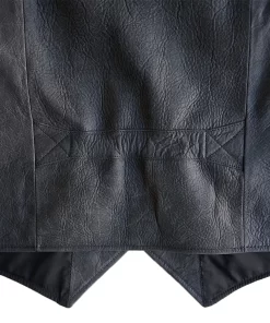 Men’s Notch Collar Charcoal Vest In Leather.webp