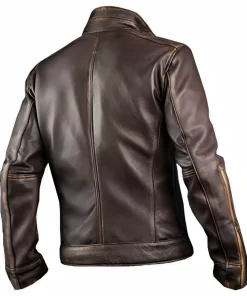 Men’s Vintage Cafe Racer Motorcycle Retro Biker Waxed Brown Leather Jacket