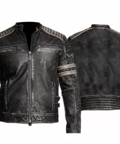 Retro 1, Men's Vintage Motorcycle Cafe Racer Biker Black Real Leather Jacket