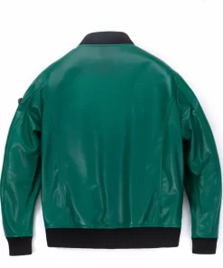 Vibrant Teal Green Leather Bomber Jacket