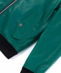 Vibrant Teal Green Leather Bomber Jacket