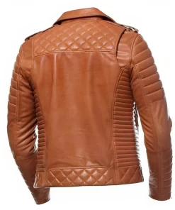 Mens Cafe Racer Quilted Moto Style Tan Biker Leather Jacket