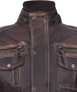 Mens Vintage Brown Leather Biker Jacket