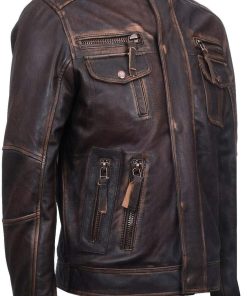 Mens Vintage Brown Leather Biker Jacket