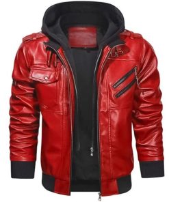 Bold Blaze Red Leather Hoodie Jacket