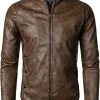 HOOD CREW Mens Faux Leather Jacket Lightweight Fashion Motorcycle Leather Jackets Coat