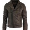 Real Leather Slim Fit Cross Zip Retro Vintage Brando Mens Jacket Vintage Biker-Brown5