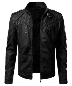 Black Biker Mens Slim Fit Leather Jacket