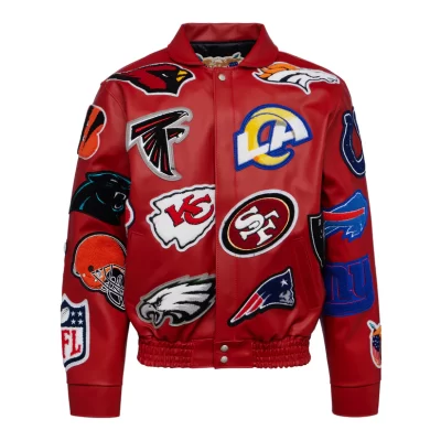 NFL Collage Vegan Epic Leather Jacket Red