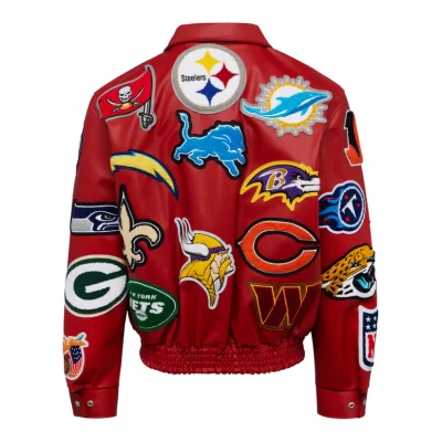 NFL Collage Vegan Epic Leather Jacket Red