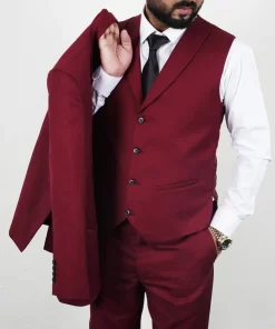 Burgundy Three Piece Suit For Men