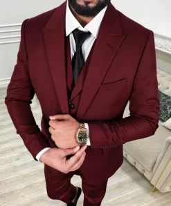 Burgundy Three Piece Suit For Men