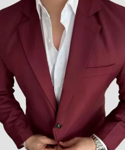 Classy Three Piece Burgundy Suit Wedding Men