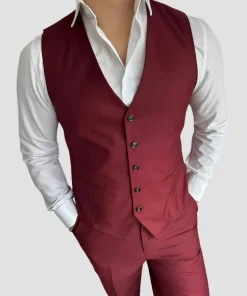 Classy Three Piece Burgundy Suit Wedding Men